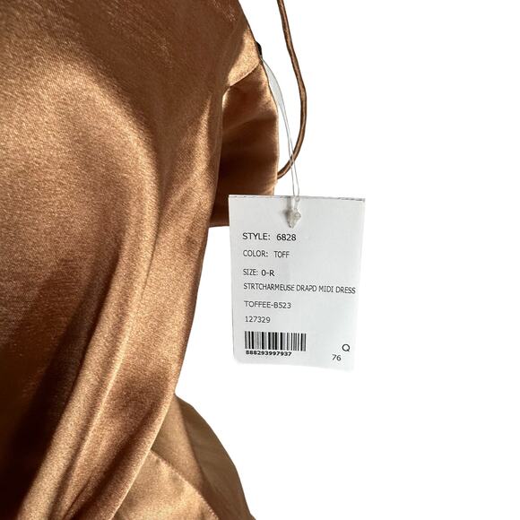 AFTER SIX 6828 Toffee Stretch Charmeuse Draped Midi Dress Size 0R NWT Bridesmaid - Picture 4 of 8